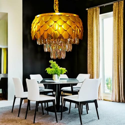 Image of Avior Crystal Chandelier for Living Room Modern Ceiling Light Jhumar for Hall Light for Living Room and Hall Round Jhoomer Show Lights for Home Decoration Ceiling (Gold 400 mm)