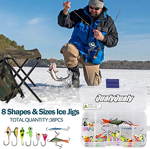 QualyQualy Ice Fishing Rod Reel Combo Complete Set Ice Fishing Gear with Backpack Seat Ice Cleats Ice Fishing Jigs Line Full Ice Fishing Kit — view 2