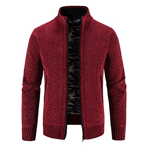 Cardigan veste homme tricot solide à col montant couleur bordeaux