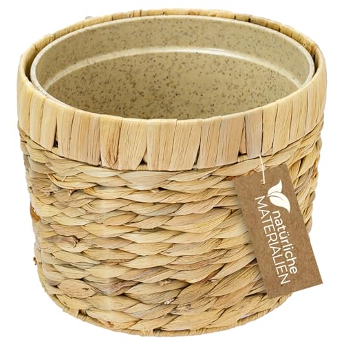 HMF Innovativer Blumentopf geflochten aus Wasserhyazinthe, mit Pflanztopf aus nachhaltigen Rohstoffen, Rund | 19 cm Durchmesser