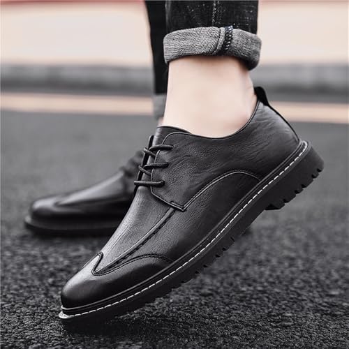 Men's Lace Up Dress Shoes Hand Grain Vintage Spliced British Style Classic Business Casual Genuine Leather Footwear2