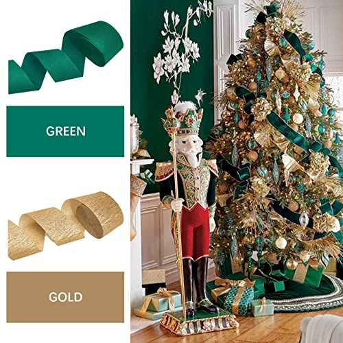 Image of PartyWoo Green & Gold Crepe Paper Streamers, 4 Rolls (328ft), 1.8 Inch x 82 Ft /Roll, Pack of 2 (Green, Gold) for Party, Wedding, Birthday, Baby Shower Decorations
