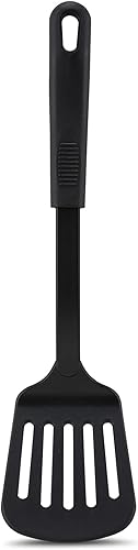 AME D'ESSENCE Turner - Espátula flexible ranurada de 12 pulgadas, nailon negro, 410F, resistente al calor, con mango ergonómico, utensilios de