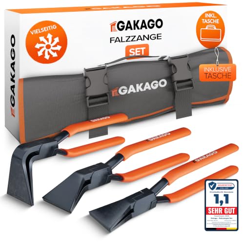 Gakago Falzzangen Set 3-teilig - 45° 90° 180° Abkantzange/Biegezange mit extra breiten 60mm Backen - inkl. Aufbewahrungstasche - Präzises Spengler Werkzeug für Dachdecker und Blech biegen