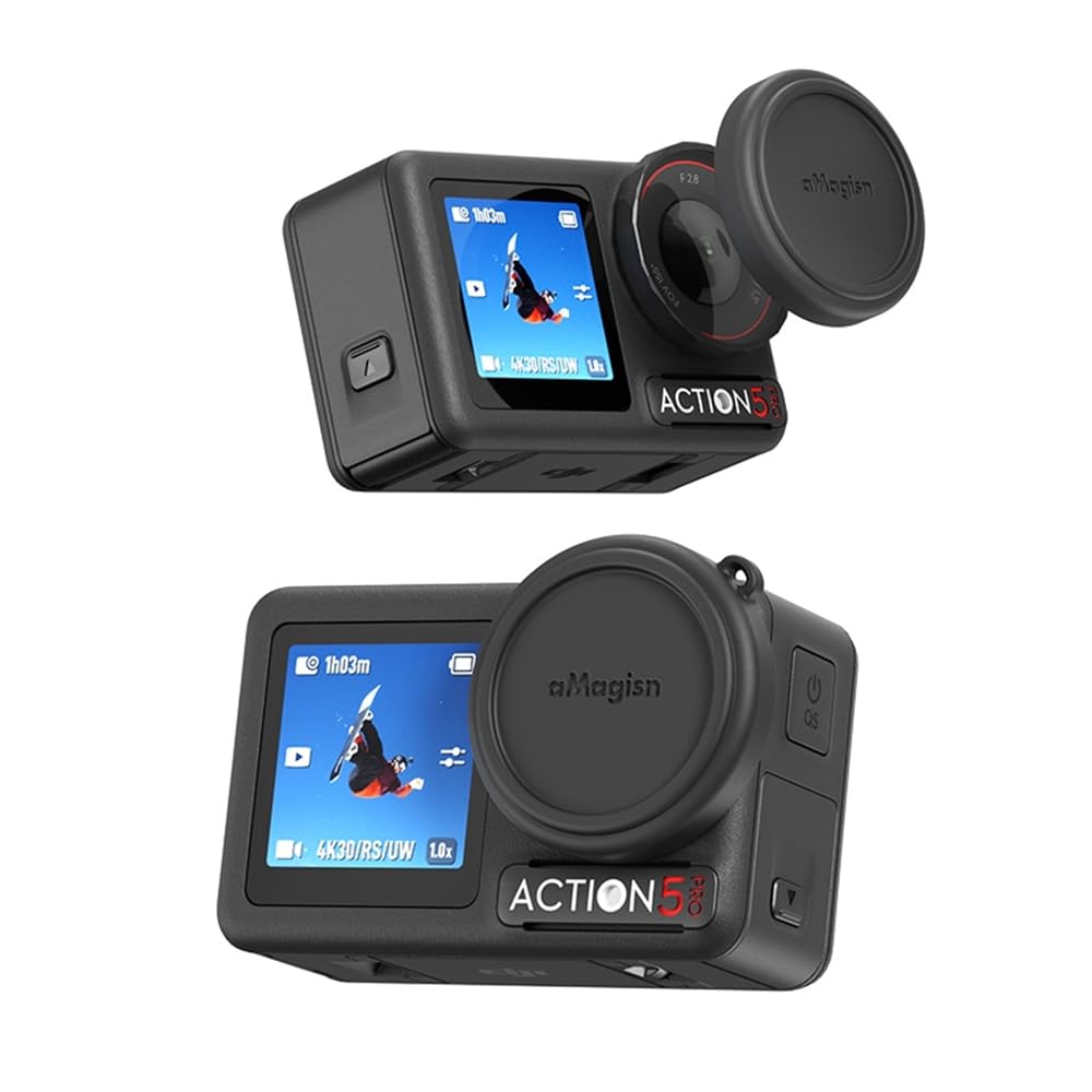 Coque Silicone Protection DJI Osmo Action 5 Pro + 2 Capuchons Objectif + Dragonne - Noir Antidérapant