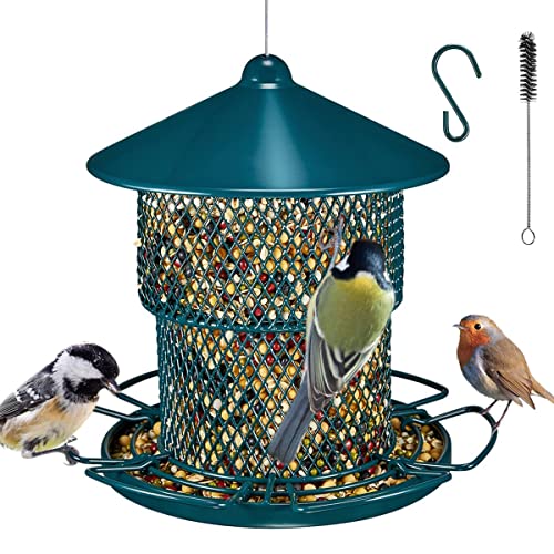 Metal Bird Feeder Bird Seed Feeders Hanging Squirrel Proof for Small Birds Eco-Friendly Anti-Rust for Garden and Outdoors Attracting Wild Birds