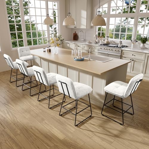 Image of Ollega 26 inch Counter Height Bar Stools with Back, Set of 6, White Velvet