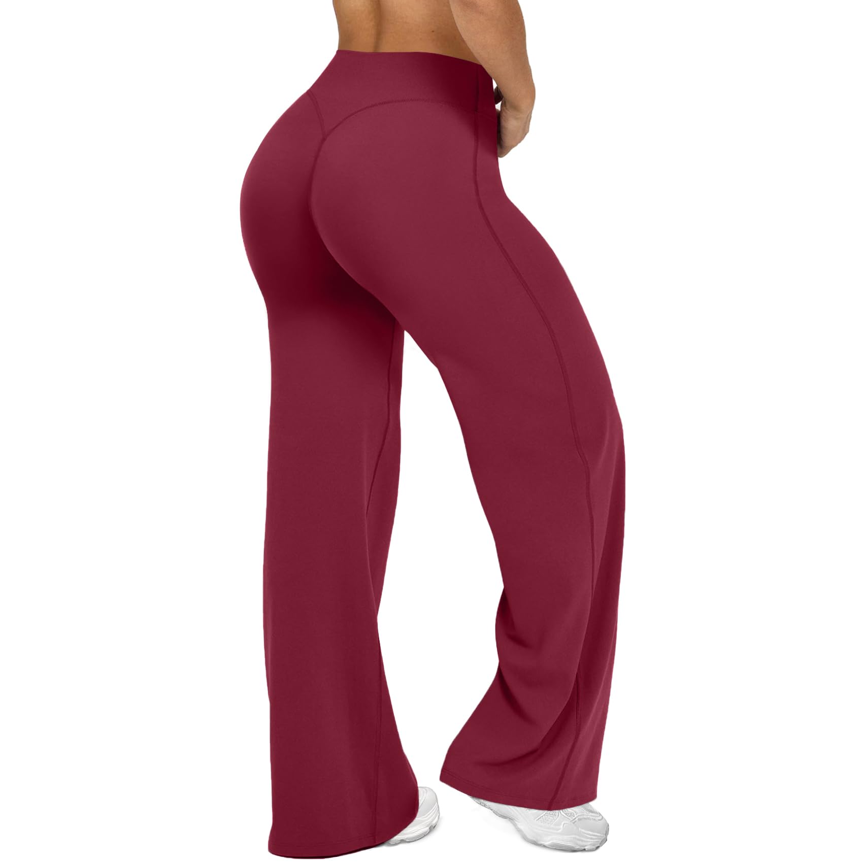 JGS1996 Wide Leg Yoga Pants Bottoms Straight Leg Leggings for Women High Waist Stretch Booty Casual Gym Workout Sweatpants — Wine Red by Amazon