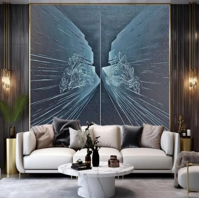 Fond mur 3D bleu foncé papier peint panoramique salon 400x280cm texture