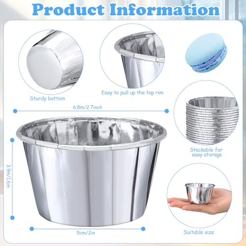 Image of 50 Pack Silver Cupcake Liners Bulk Disposable Foil Muffin Cup