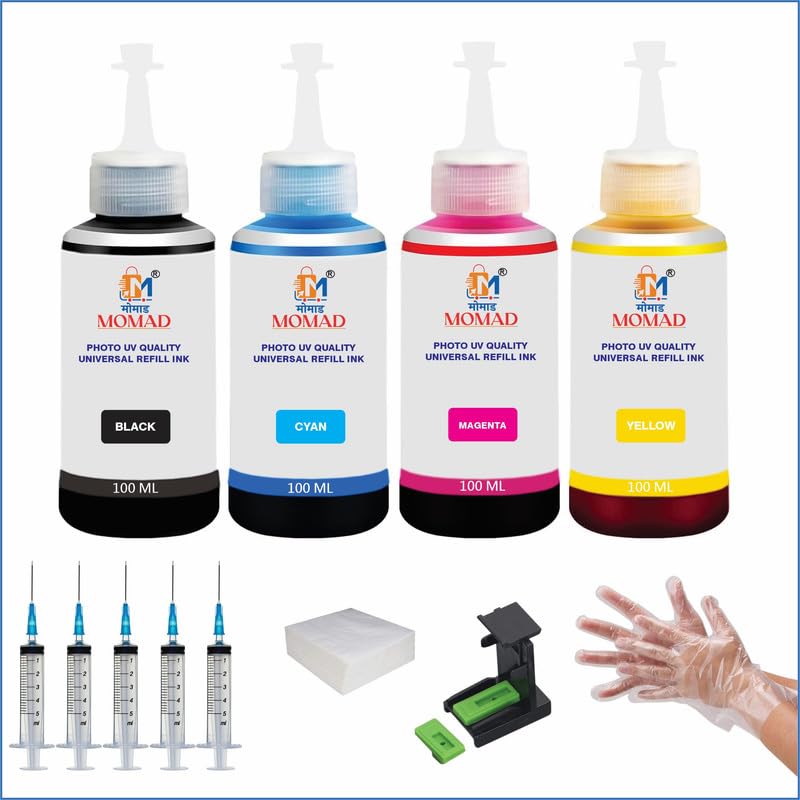 MOMAD Refill Ink Kit Compatibale for H-P DeskJet 2331 Multi-Function Color Printer & Cartridges 805/803/680/678/818/802/901/703/704/46/21/22/27/28/56/57 Black + Tri Colour Combo Pack 100 Ml Each