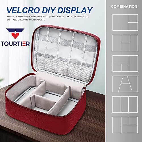 TOURTIER Digital Accessories Cable Organizer Bag - Travel Electronics Storage Case Protects USB Drives, Memory Cards, Chargers, SD Card, Cords, Adaptors and Other Device Accessories (Red) 3 515uv8hltRL