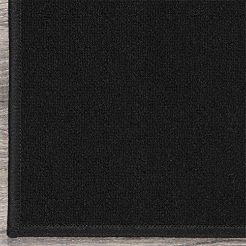 Machine Washable Modern Solid Design Non-Slip Rubberback 2X12 Traditional Runner Rug For Hallway, Kitchen, Bedroom, Living Room, 1'10" X 12', Black #TOP4