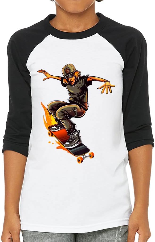 Skate Design Kids' Baseball T-Shirt - Skateboard 3/4 Sleeve T-Shirt - Art Baseball Tee