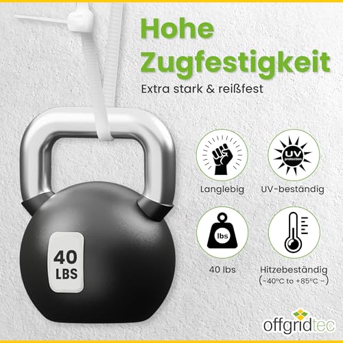 Offgridtec Kabelbinder, Nylon 66, UV- und wetterbeständig, mit dreifachen Arretierzahnen, Zugfestigkeit 18 kg, für DIY, Werkstatt & Büro, Längen 100 mm, 150 mm, 200 mm, 300 mm (200 Stück, schwarz)