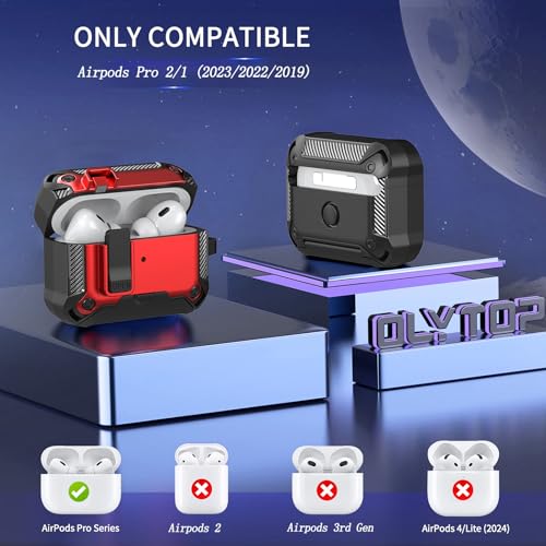 Image of Olytop for Airpods Pro 2 /1 Gen Case Cover with Lock&Phone Stand (2019 /2022 /2023), Rugged Case for Airpod Pro 2nd /1st Generation Shockproof Armor Protective Skin for Apple iPod Pro, Black /Red