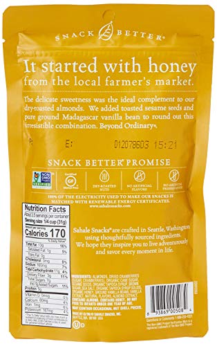 Sahale Snacks Honey Almonds Glazed Mix, 4 Oz., Pack Of 1 – Nut Snacks In A Resealable Pouch, No Artificial Flavors, Preservatives Or Colors, Gluten-Free Snacks #TOP1