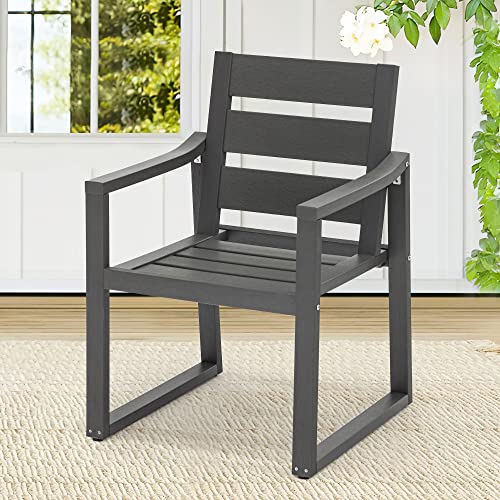 Cozyman Poly Outdoor Dining Chairs, 350Lbs, Patio Dining Chairs With Armrest, All Weather Outdoor Kitchen Chairs With Square Frame Legs For Outdoor Indoor, Lawn, Garden, Backyard, Dark Gray #TOP11