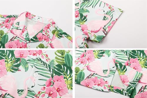 Image of SANGTREE Girls & Women's Hawaiian Shirts Button Down Short Sleeve Floral Tropical Shirt Beach Vacation Blouse Tops
