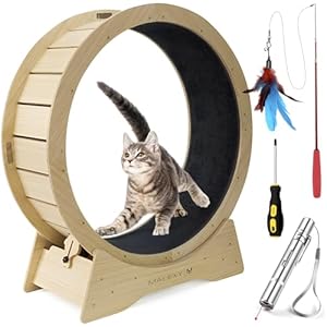 Large Cat Running Wheel, Perfect Size 40 inch Large, Cat Treadmill, Natural Solid Wood,Safety Running Wheel for Indoor Cats, Lock & Minimized Gapdesign