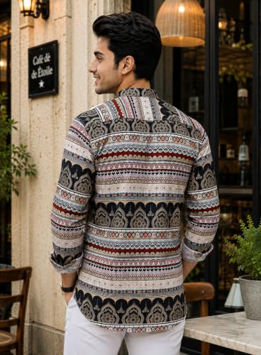 Image of Majestic Man Men's Cotton Regular Fit Short Printed Designer Kurta