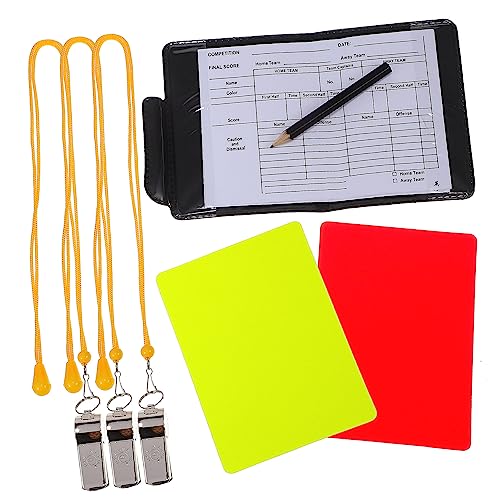 KICHOUSE 1Set Referee Tools Kit with Cards Whistles Score Sheet Portable Referee Wallet for Soccer Basketball Volleyball Matches Durable and Lightweight