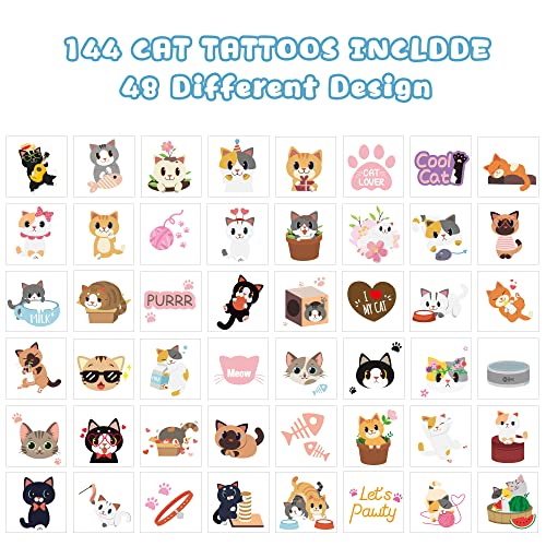 3Sscha 24 Sheets Cat Temporary Tattoos For Kids 2 Inch Pet Cat Waterproof Non-Toxic Tats Stickers Waterproof Body Sticker Art Decal Goodie Bag Fillers Spring Party Favor Supplies For Boys Girls #TOP1