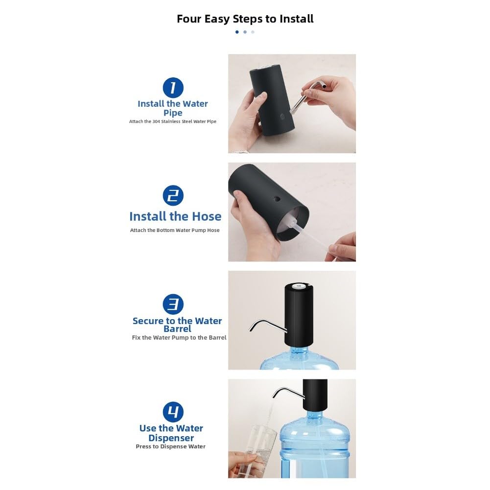 Distributeur d'eau électrique à pompe rechargeable par USB, dispositif d'aspiration automatique 5C20L, portable pour PP et acier inoxydable, noir/blanc