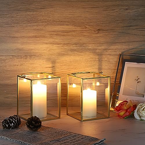 Ownmy OM-US-00367 4Pcs Gold Glass Hurricane Candle Holders Geometric Gold Candle Lanterns Metal Pillar Candle Stands thumb #6