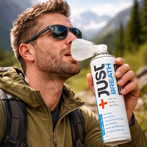 Image of Just Breath Liquid Oxygen Drops /Portable Oxygen Can /Respiratory Support for Health, Recovery, Sports, Outdoor Performance & Altitude /Fresh Pure Natural Canned Oxygen (12 Litre, 250+ Spray, Pack of 12)
