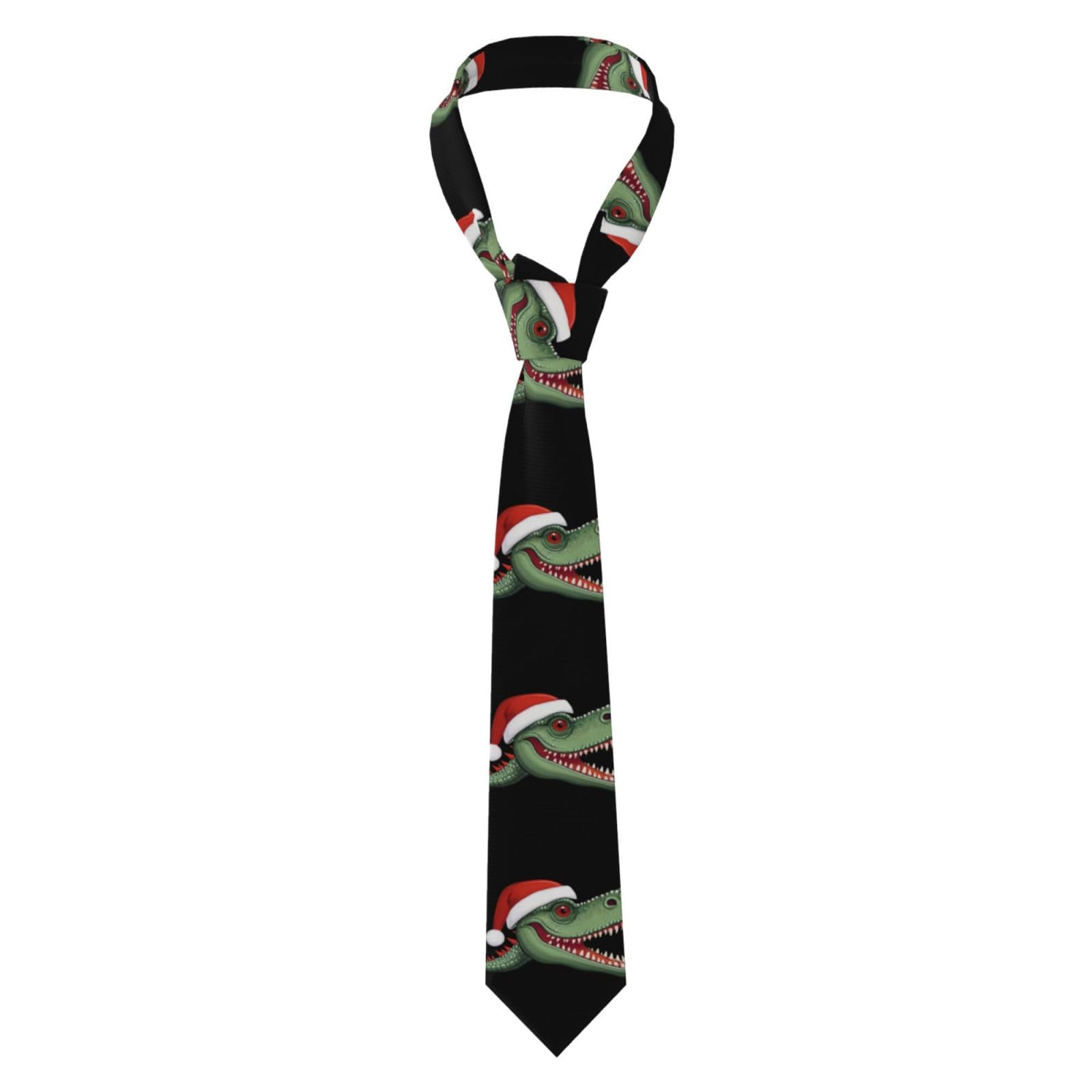 Hjfczh Men's Black Christmas Dinosaur Head Printed Necktie Tie Soft & Comfortable, Non-Deforming, Fade-Resistant, Durable (57X3.1 Inch)