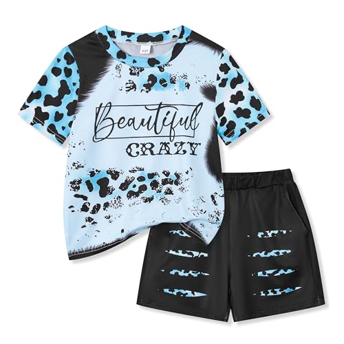 Image of Axumity Kid Toddler Girl Clothes Summer Ruffle Sleeve Figure Graphic Shirt + Shorts Summer Outfits Set