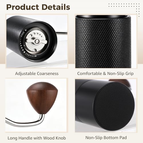 Coffee Grinder, Portable Manual Stainless Steel Conical Burr Coffee Bean Grinder with 2 Cleaning Brushes, Hand Grinding Machine for Espresso, Pour Over, Drip, Adjustable Grind Setting