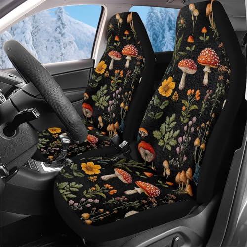 Housse de siège auto imprimé champignon pour voiture et SUV - Lot de 2 pièces 52x138cm