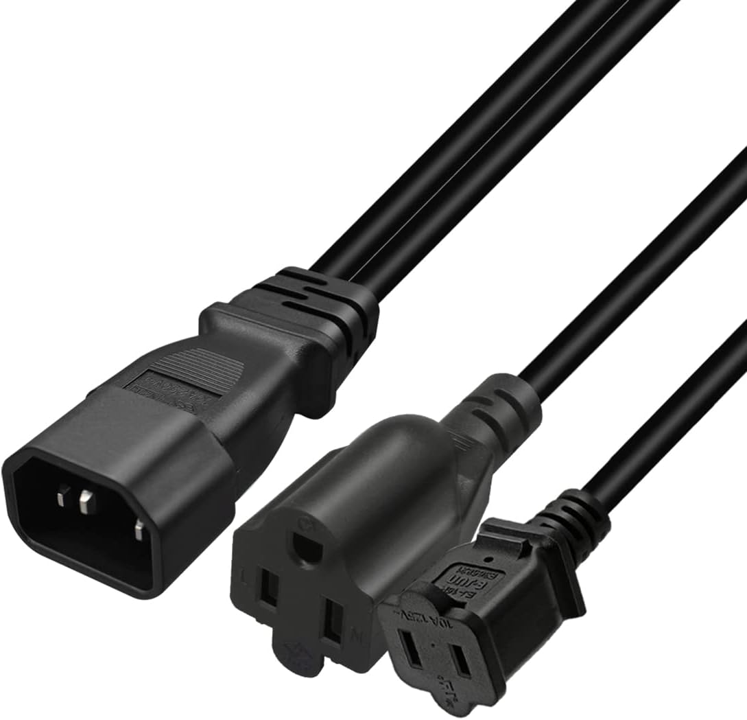 IEC C14 to NEMA 1-15R + 5-15R Y Splitter Power Cord, Computer Power Extension Cord, AC Extension Cable for Network Equipment(1FT/0.3M)