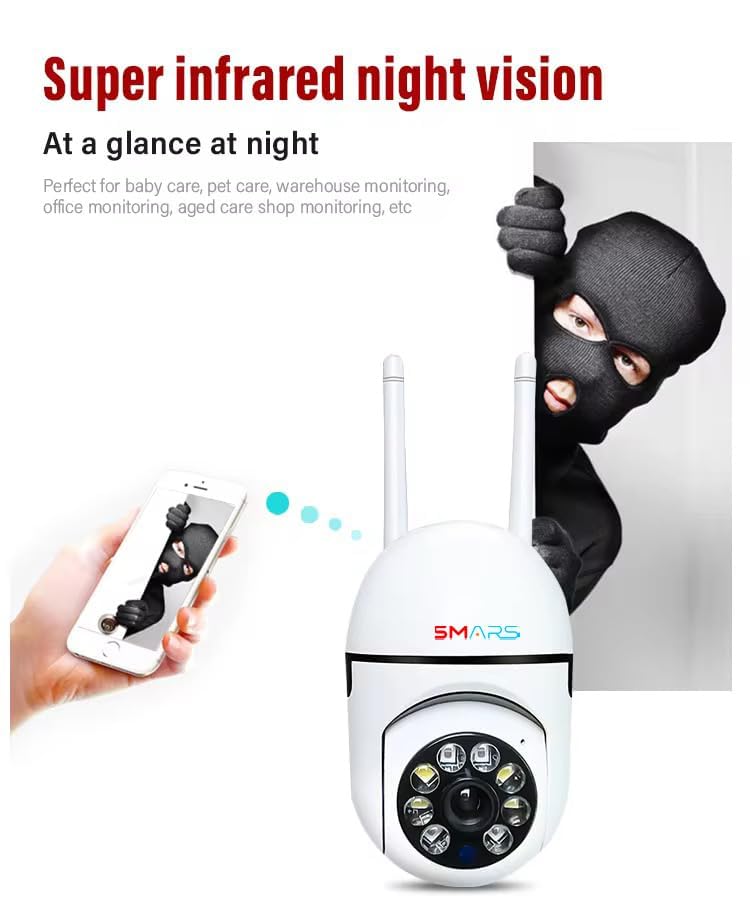 Image of smars 3 MP Full HD WiFi IP PTZ Camera | Motion Detection | 360 Pan & Tilt | Two Way Talk | Color Night Vision | IP66 Waterproof | Multiple User View | Support Upto 128 GB SD Card