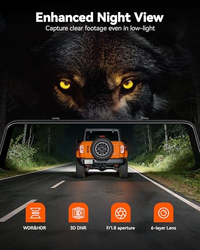 Image of WOLFBOX G850 PRO 4K Rear View Mirror Dash Cam for Car Front and Rear with GPS, ADAS, BSD, 12 inch Touchscreen, 5.8GHz WiFi, Voice Control, G-Sensor, Loop Recording, 64GB Card Included