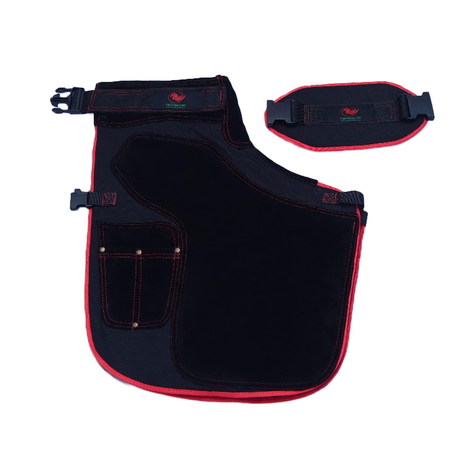 EQUESTRIAN STORE Delantal de herradura de 65 cm, de piel de herrador, delantal de piel auténtica de ante para herradores, para el cuidado de los cascos, delantal ajustable,, Marrón chocolate y negro,