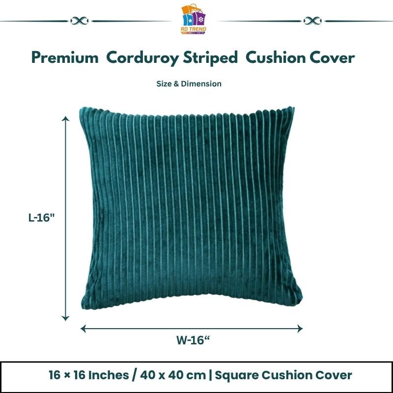Image of RD TREND Cushion Cover Set of 2, Decorative Sofa Living Room Home Square Cushion Covers 16 Inch x 16 Inch, Aesthetic Corduroy Striped Double Sided (Green)