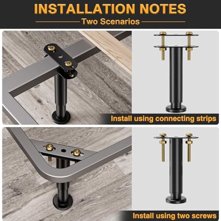 VETIN 2Pcs Adjustable Height Bed Support Legs 7.08-12.6 inch, Extra Durable Steel Bed Frame Support Legs with Wider Base, Bed Slat Support Leg for Heavy Duty/Wooden/King/Queen Bed Frame