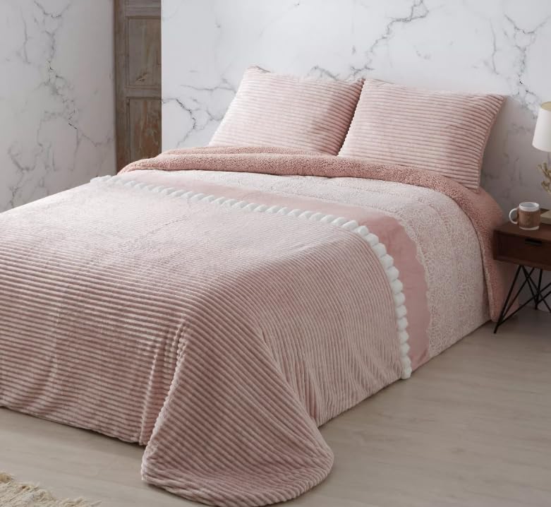 Manterol Edredón Comforter con Borreguillo Doko 071 Rosal Nude 14, (Cama 135)
