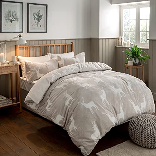 Sleepdown Juego de Funda de edredón de Franela con diseño de Ciervo con Forro Polar de Sherpa térmica, cálida y Suave, con Fundas de...