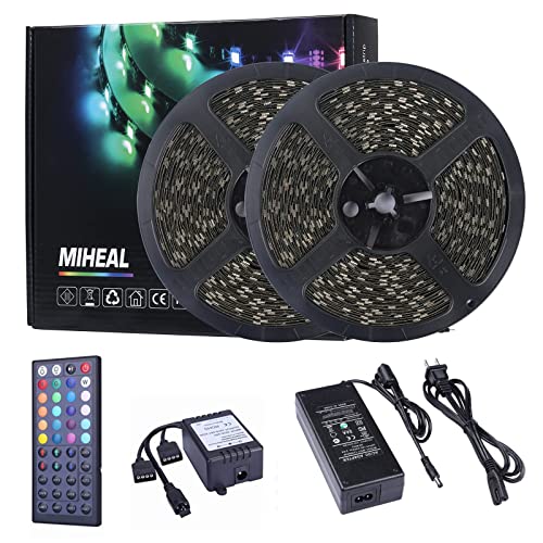 Miheal 98.4ft 30M Non-Waterproof 5050 SMD RGB LED Flexible Strip Light Black PCB Board Color Changing Decoration Lighting 900 LEDs Kit + 44 Key Remote Controller+Power Supply(98.4ft)