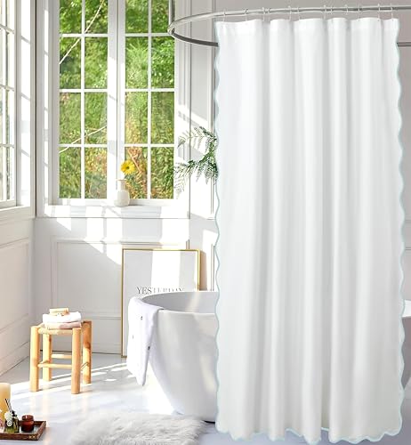 HIG Chic Scallop Edge Shower Curtain – Modern Decorative Coastal