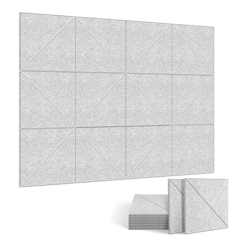 Jumbans 12 paneles acústicos de lote, paneles de 12 x 12 pulgadas para aislamiento acústico decorativo, paneles acústicos de pared y techo, plata gris duradera y fácil de usar.