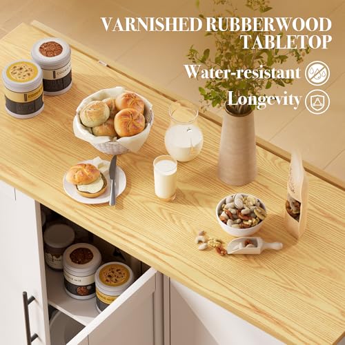 GRUSIGN Kitchen Island on Wheels with Storage-Multifunctional Kitchen Island Cart with Drop Leaf, Rolling Island with Spice/Towel Rack,Expandable Island Table Kitchen,39.37\" Width,White