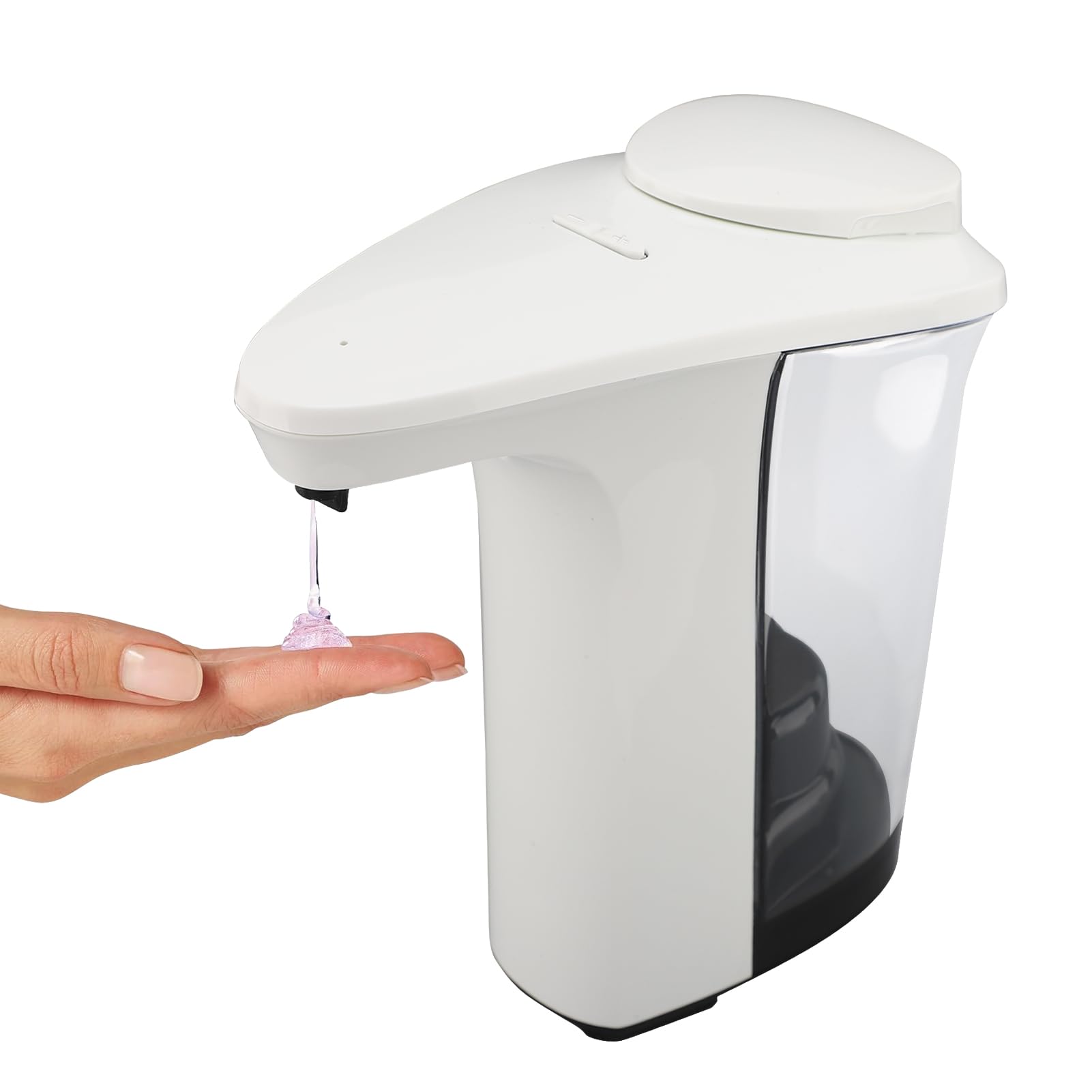 Distributeur de savon automatique, sans contact, à piles, distributeur de savon liquide à capteur, 500 ml avec sortie réglable pour évier de cuisine, salle de bain, commerce (blanc)