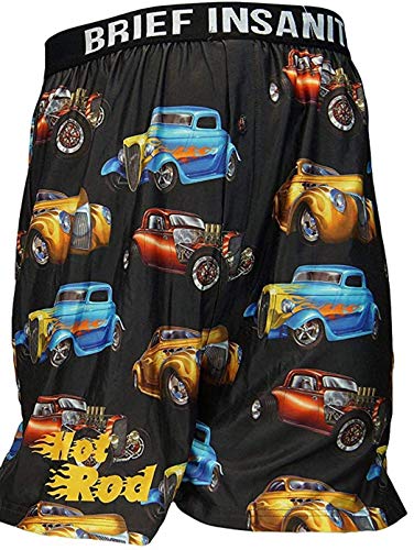 BRIEF INSANITY Hot Rod Boxer Briefs for Men and Women | Vintage Car Print Boxer Shorts - Funny, Humorous, Novelty Underwear