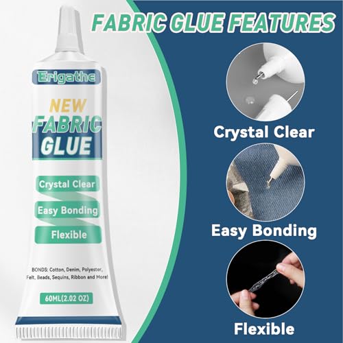 Erigathe FGE1 Fabric Glue Permanent, Fabric Glue For Clothing, Liquid Stitch Fabric Glue, Fabric Adhesive For Clothing, Patches thumb #2