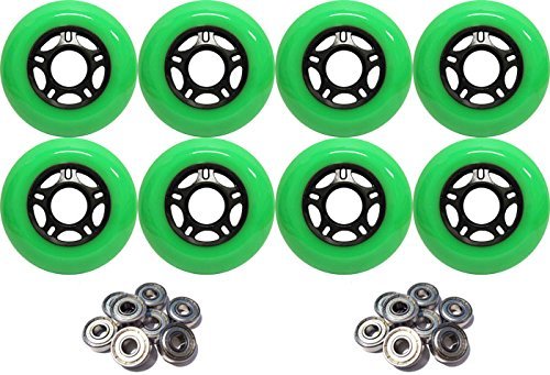 Player's ChoiceOutdoor Inline Skate Wheels 89a 8-Pack with ABEC 5 Bearings - Choose Size and Color - Outside Formula for Concrete and Asphalt Skating